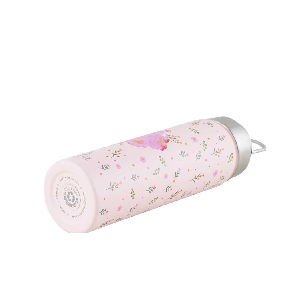 Botella termica puur activa con flores 660ml en fondo blanco