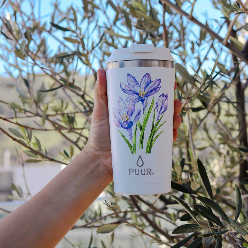 Vaso termico Puur 470ml con diseño de flores en naturaleza