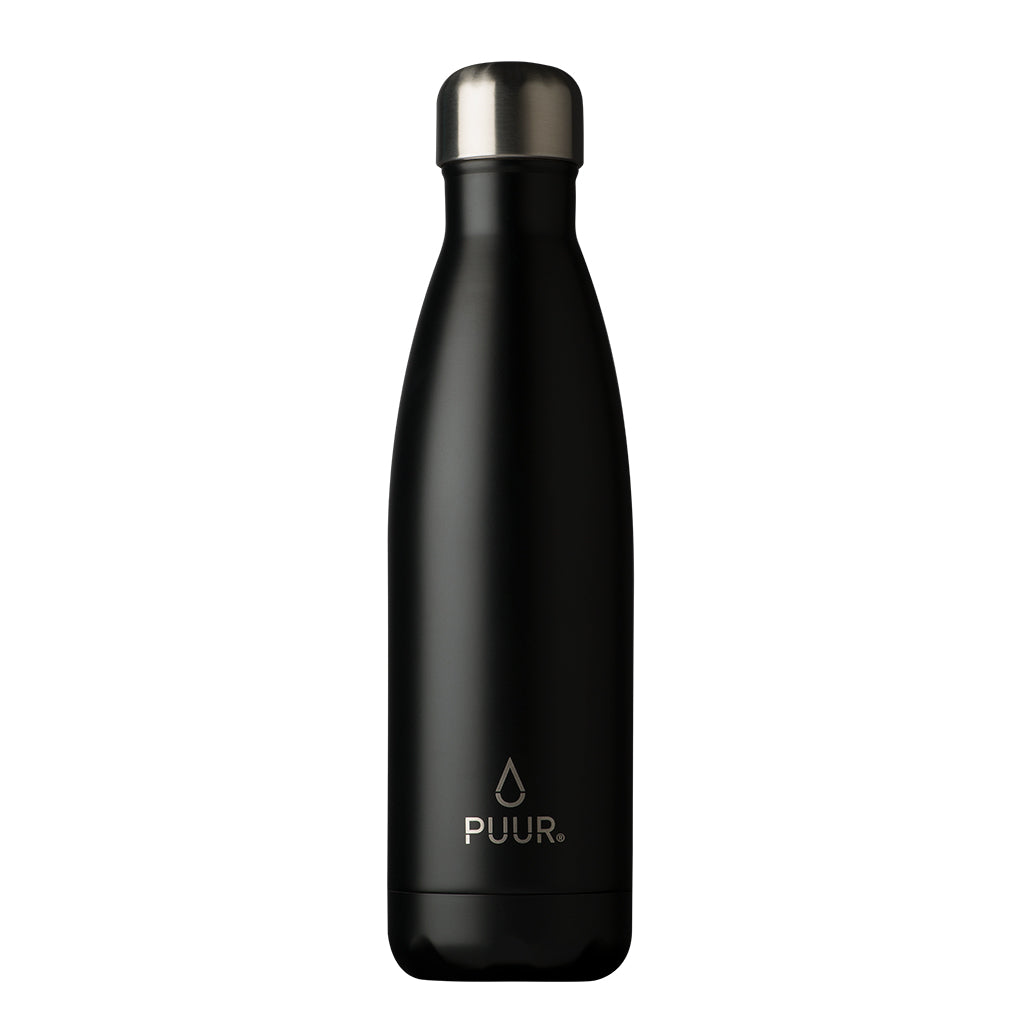 BOTELLA DE ACERO INOXIDABLE 500ML NEGRA ONYX MARCA PUUR