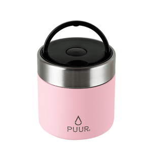 Termo comida marca Puur 350ml color rosado tapa con asa para transportar facilmente