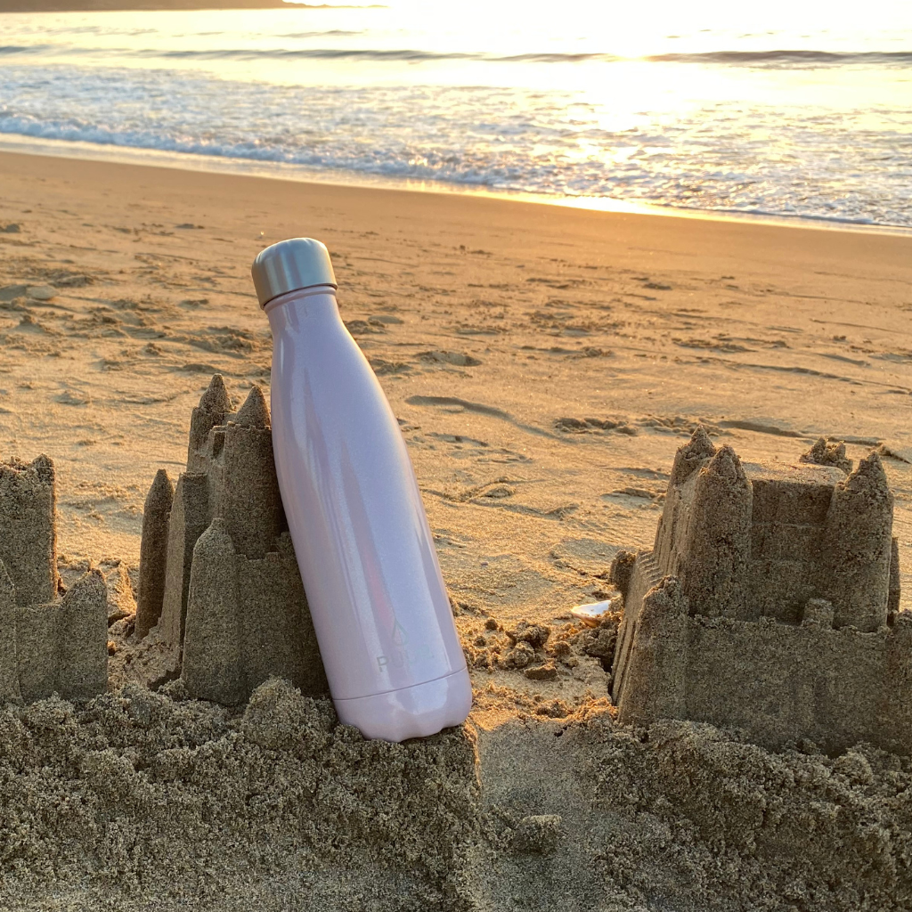 BOTELLA DE ACERO INOXIDABLE 500 ML ROSADO TORNASOL UNICORNIO, MARCA PUUR