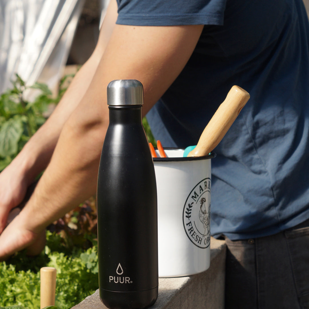 BOTELLA DE ACERO INOXIDABLE 500ML NEGRA ONYX MARCA PUUR