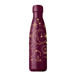 BOTELLA TÉRMICA 500 ML MORADA CON DISEÑOS MÁGICOS LUNA SOL MANOS