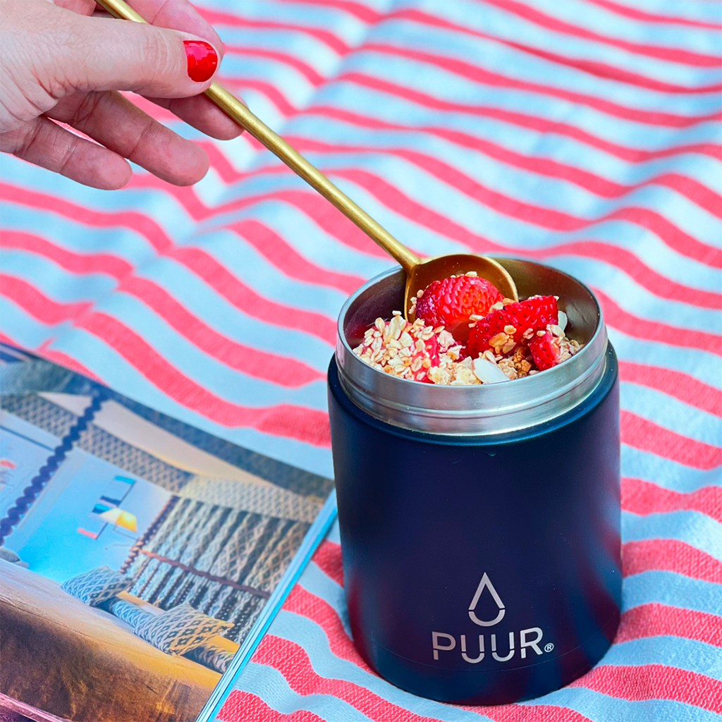 termo comida marca Puur de color negro capacidad 500ml de acero inoxidable